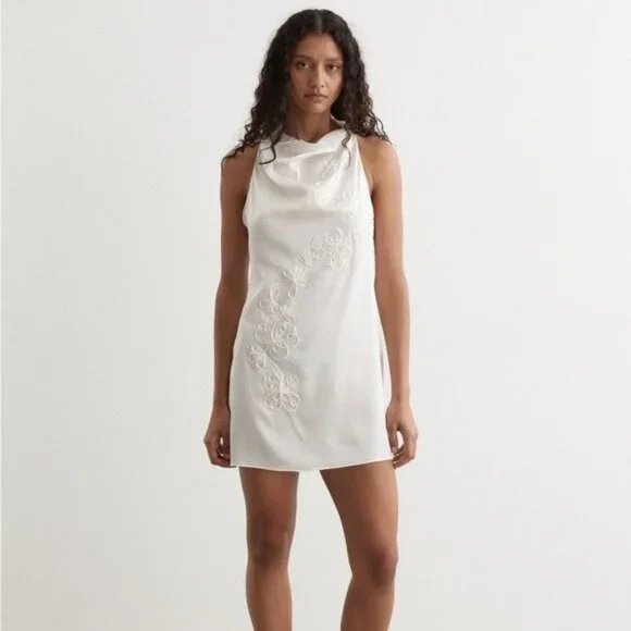Paloma Wool Nolita Embroidered Silk Mini Dress Ecru Size Medium NWOT - Picture 1 of 8